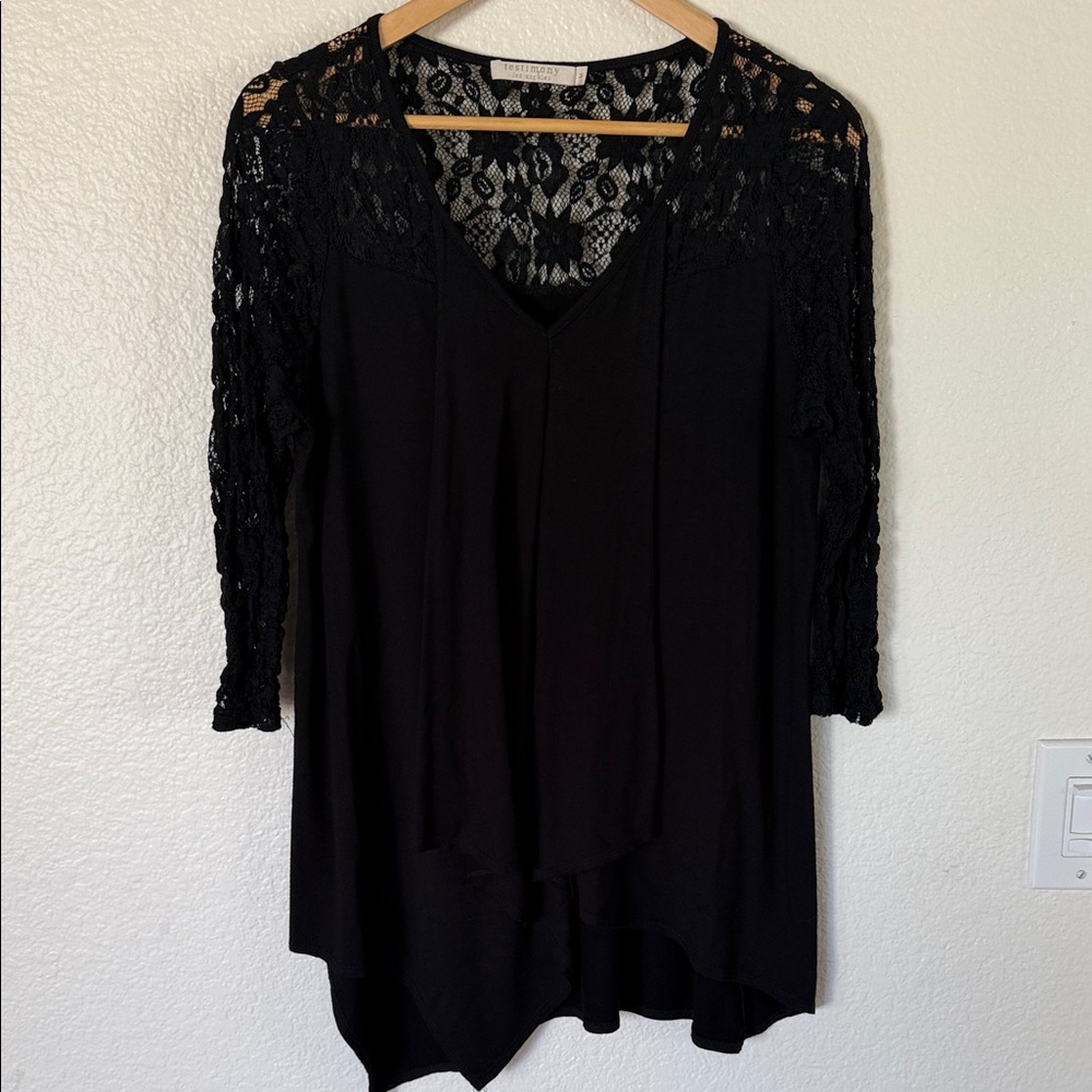 Testimony Los Angeles Elegant Black Lace Sleeve Women's Top medium